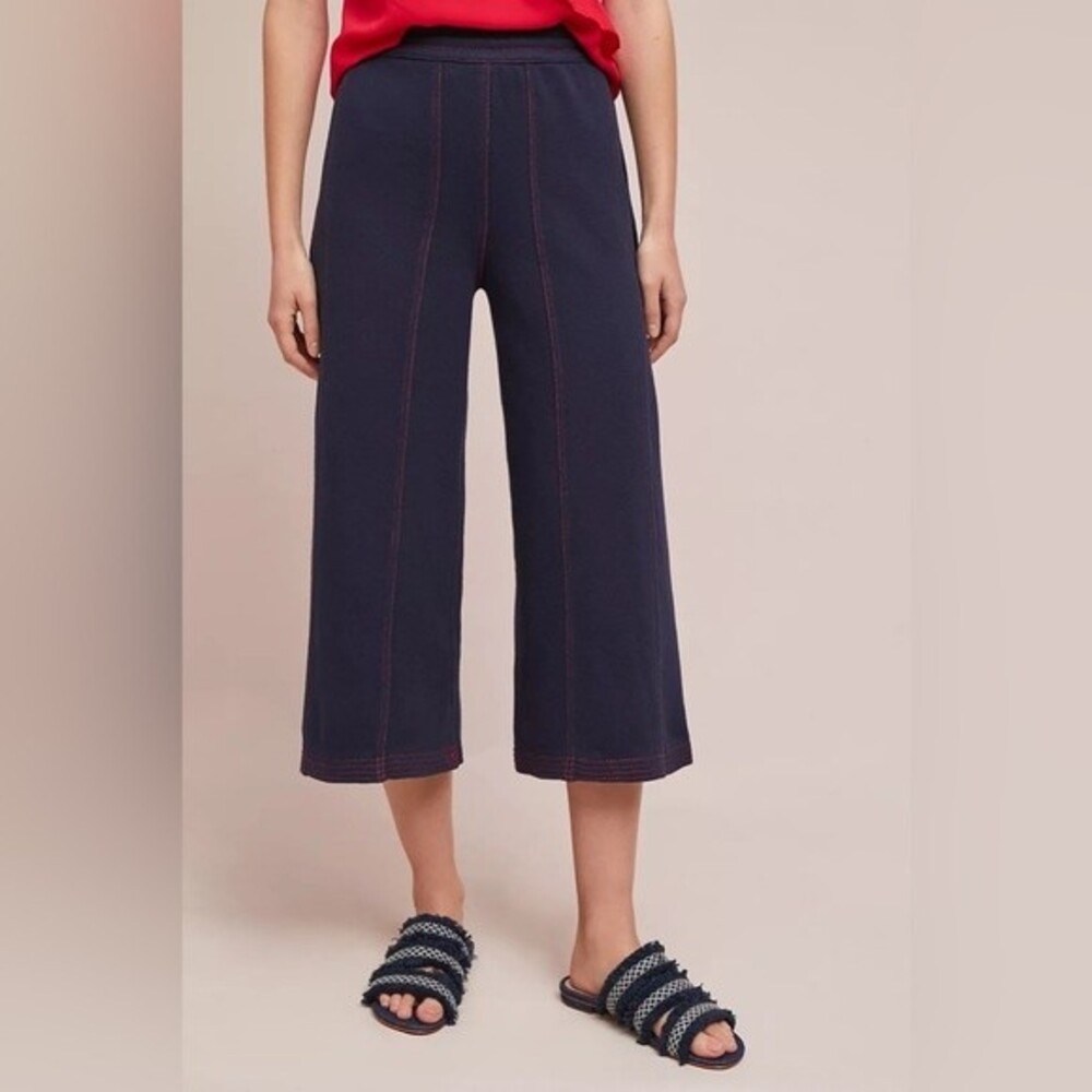 Anthropologie Saturday Sunday Muse Wide-Leg Navy Blue Terry Pants Size Small - Picture 3 of 12